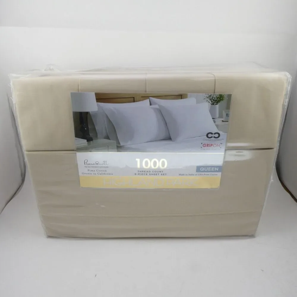 Highland Park Queen 1000 Thread Count Pima Cotton 6-piece Sheet Set Color Oatmea